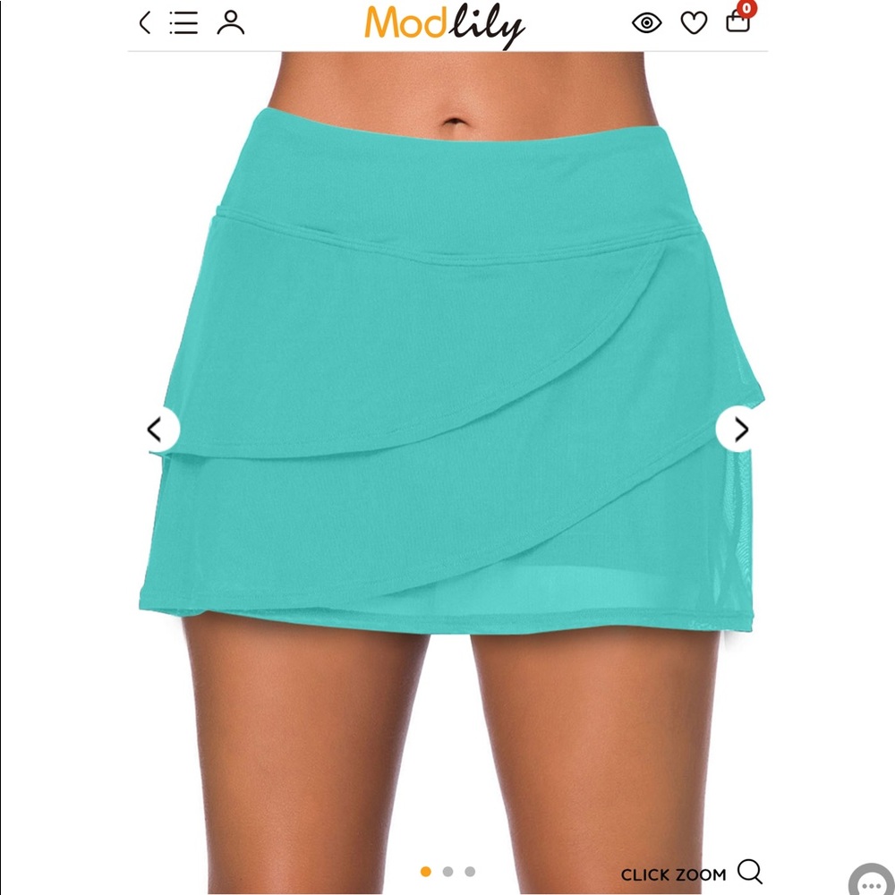 Layered High Waisted Cyan Swim Skirt